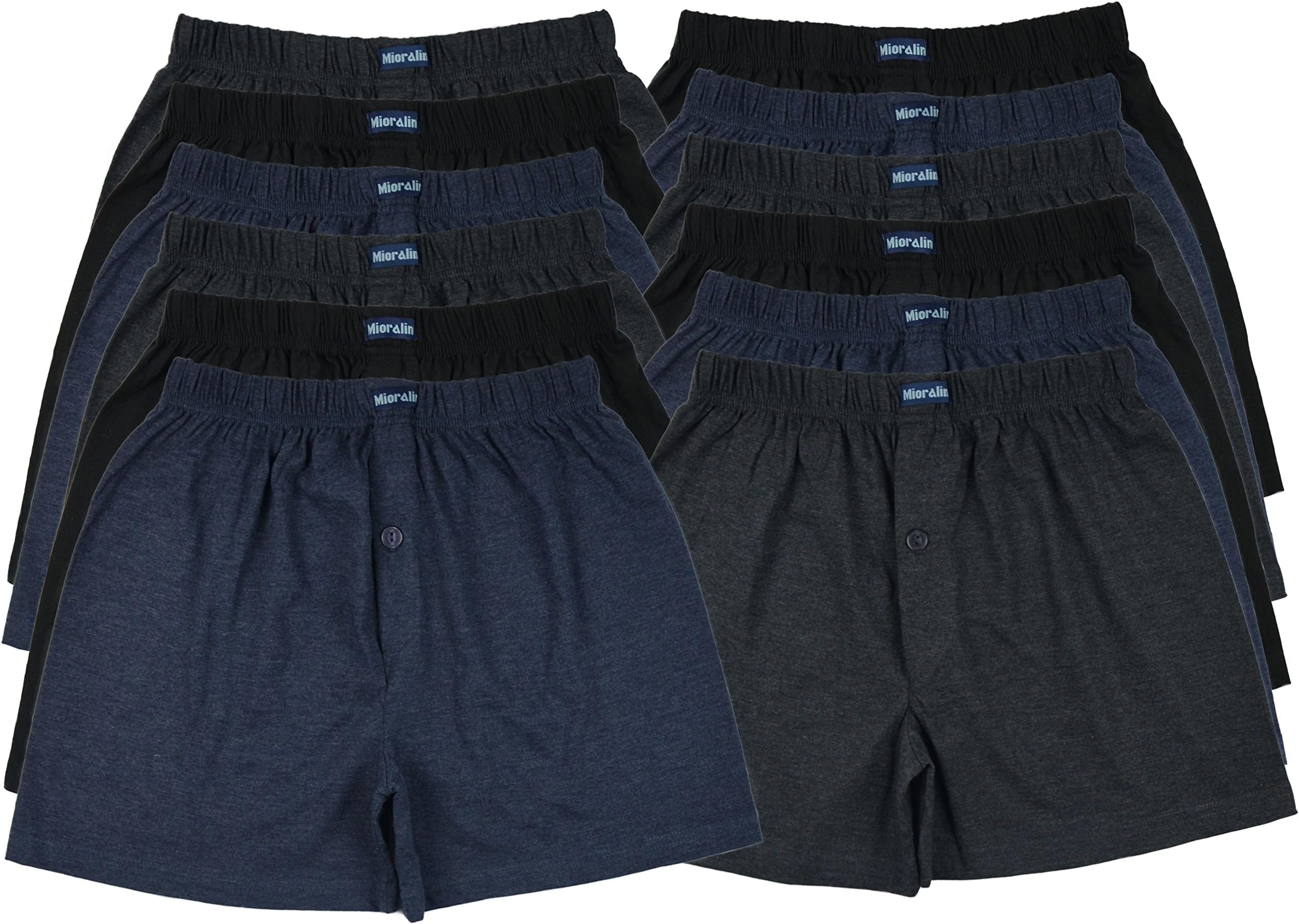 MioRalini 12 or 6 Men's Soft Cotton Boxershorts Multicolored with and Without Button and Fly