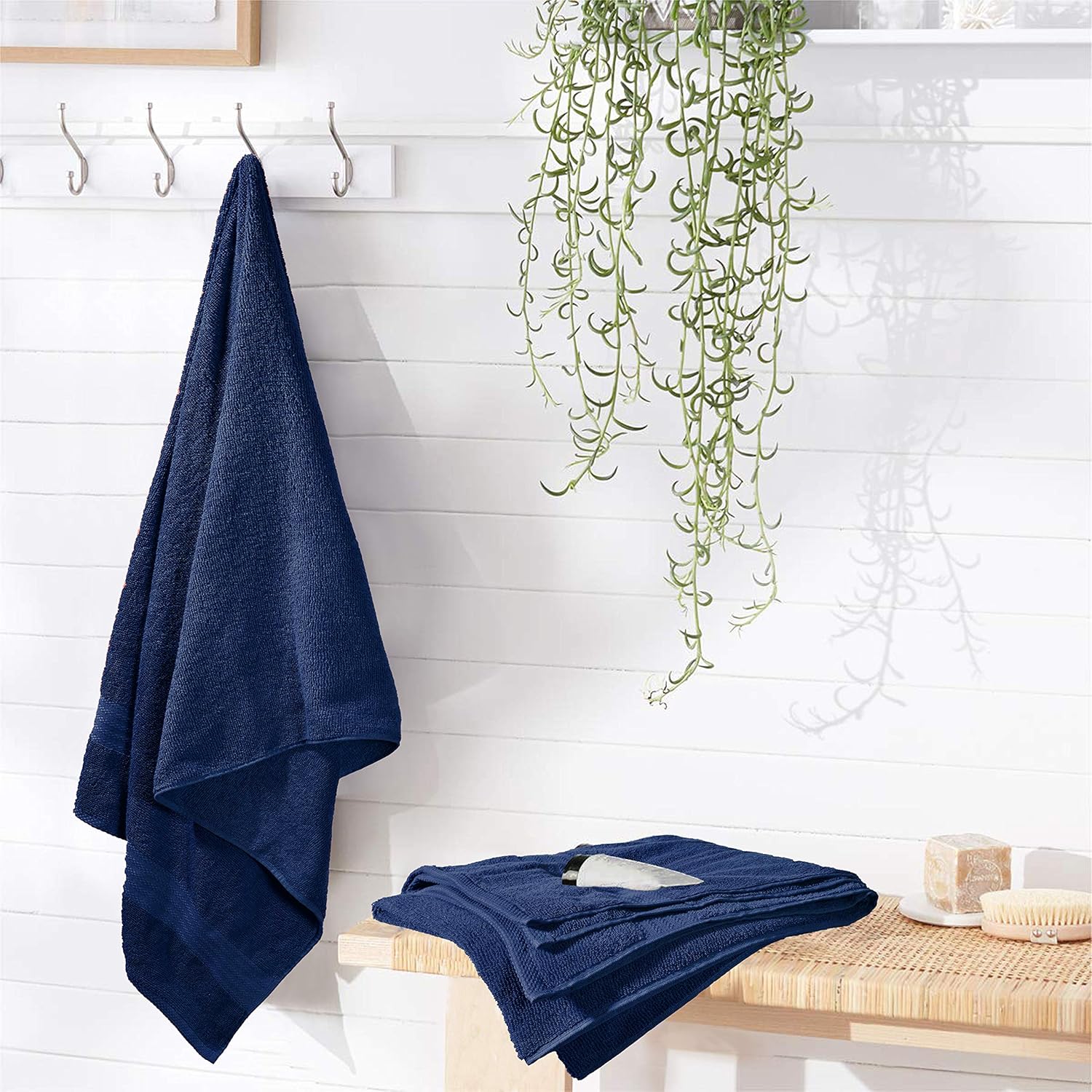 Glamburg Premium Cotton 4 Pack Bath Towel Set - 100% Pure Cotton - 4 Bath Towels 27x54 - Ideal for Everyday use - Ultra Soft & Highly Absorbent - Navy: Kitchen & Dining