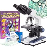 AmScope B120C-BK-BS 2500X LED Lab Binocular Compound Microscope | 40X-2500X Magnification Range Compound Biological Microscope Double Layer Mechanical Stage Built-In LED Illumination