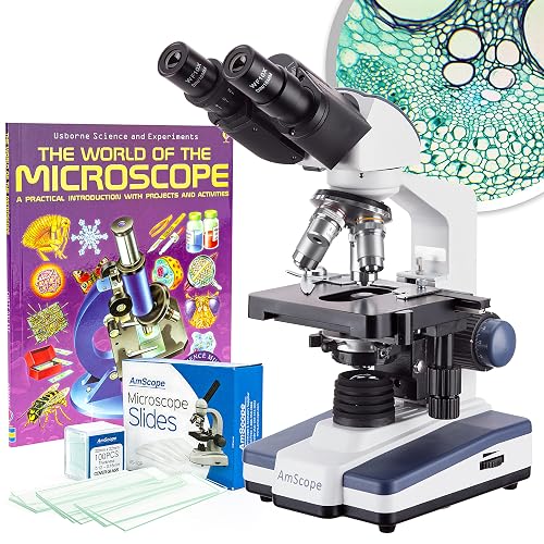 AmScope 2500X LED Lab Binocular Compound Microscope w 3D-Stage, Book ...