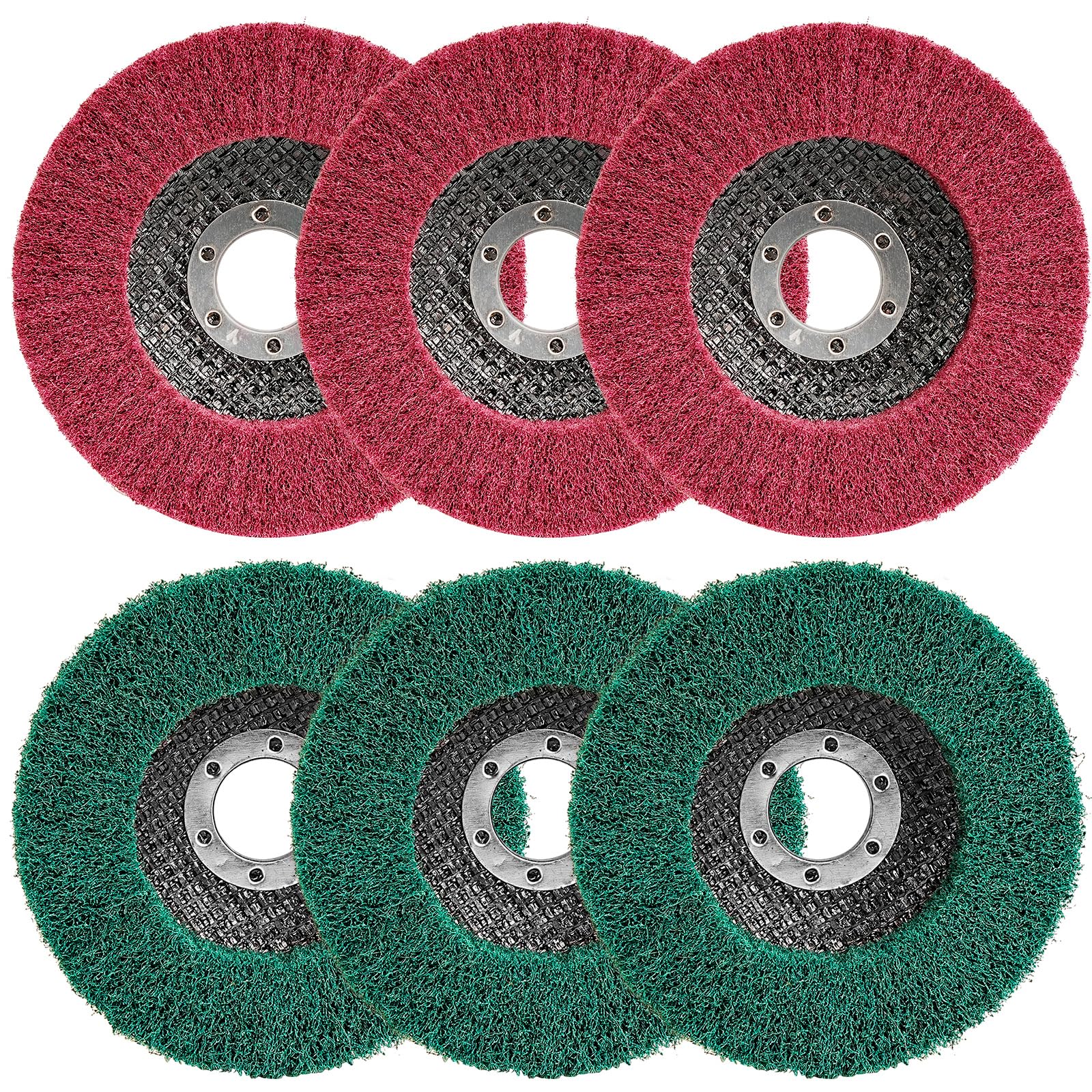 SI FANG 6Pcs 115mm Nylon Fiber Flap Disc Polishing Buffing Wheel, Assorted 180 & 320 Grit Non-Woven Sanding Grinding Wheel Set, 4.5'' x7/8'' Scouring Pad Angle Grinder Discs, Deburring & Rust Removal