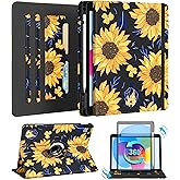 Kidcube for iPad 10th Generation Case 2022, for iPad (A16) Case 11th Generation 2025 - Women Girls Cute Rotating Stand Folio Cover with Pencil Holder & Card Slot Girly Kawaii Sunflower Design Cases
