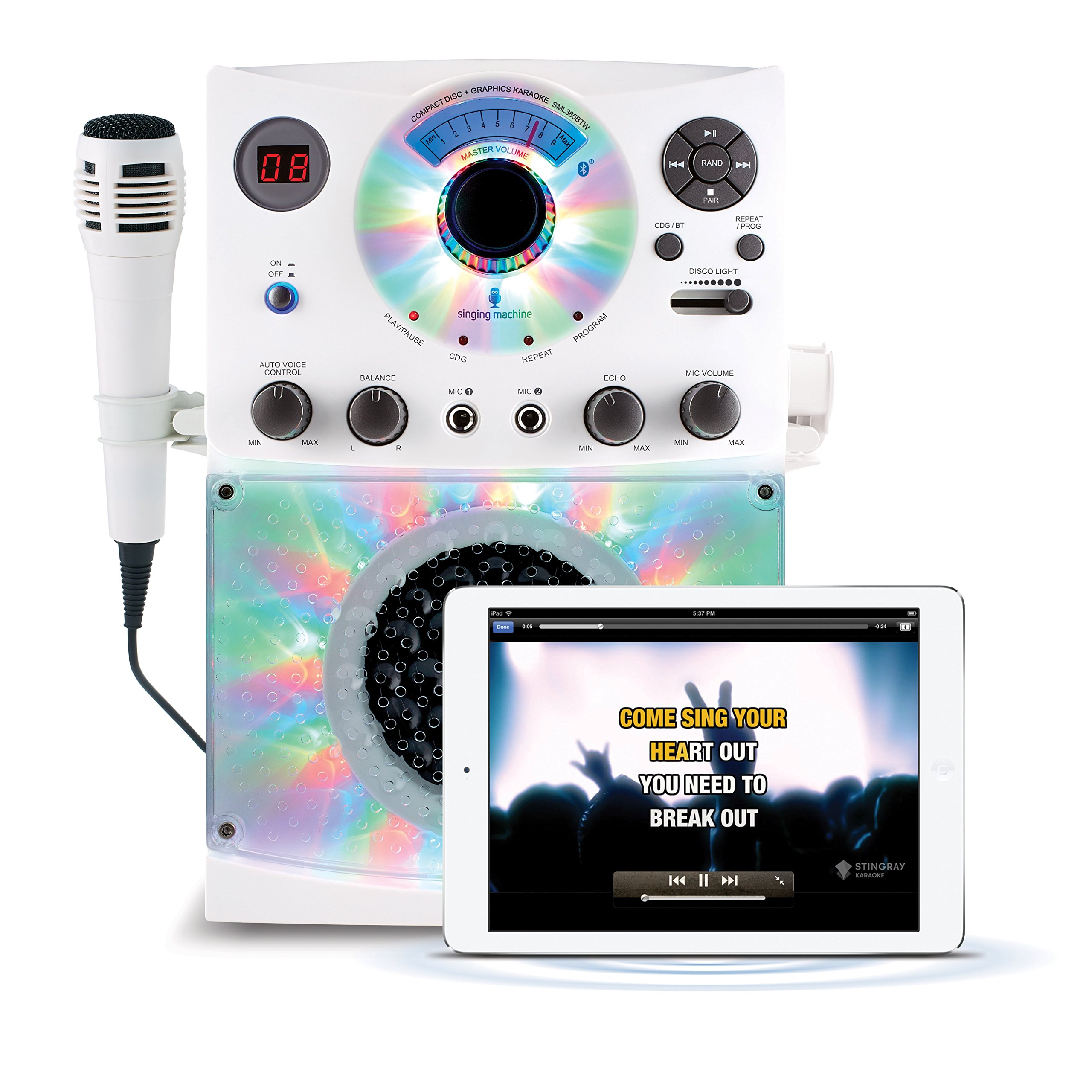 Singing Machine SML385BTW Top Loading CDG Karaoke System with Bluetooth