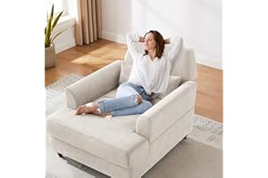 VANOMI Chaise Lounge Accent Chair Indoor with Adjustable Backrest, Oversized Armchair for Living Room & Bedroom, Upholstered Mid-Century Reading Chair, Comfy Single Sofa Chair, Modern Living Room Chair