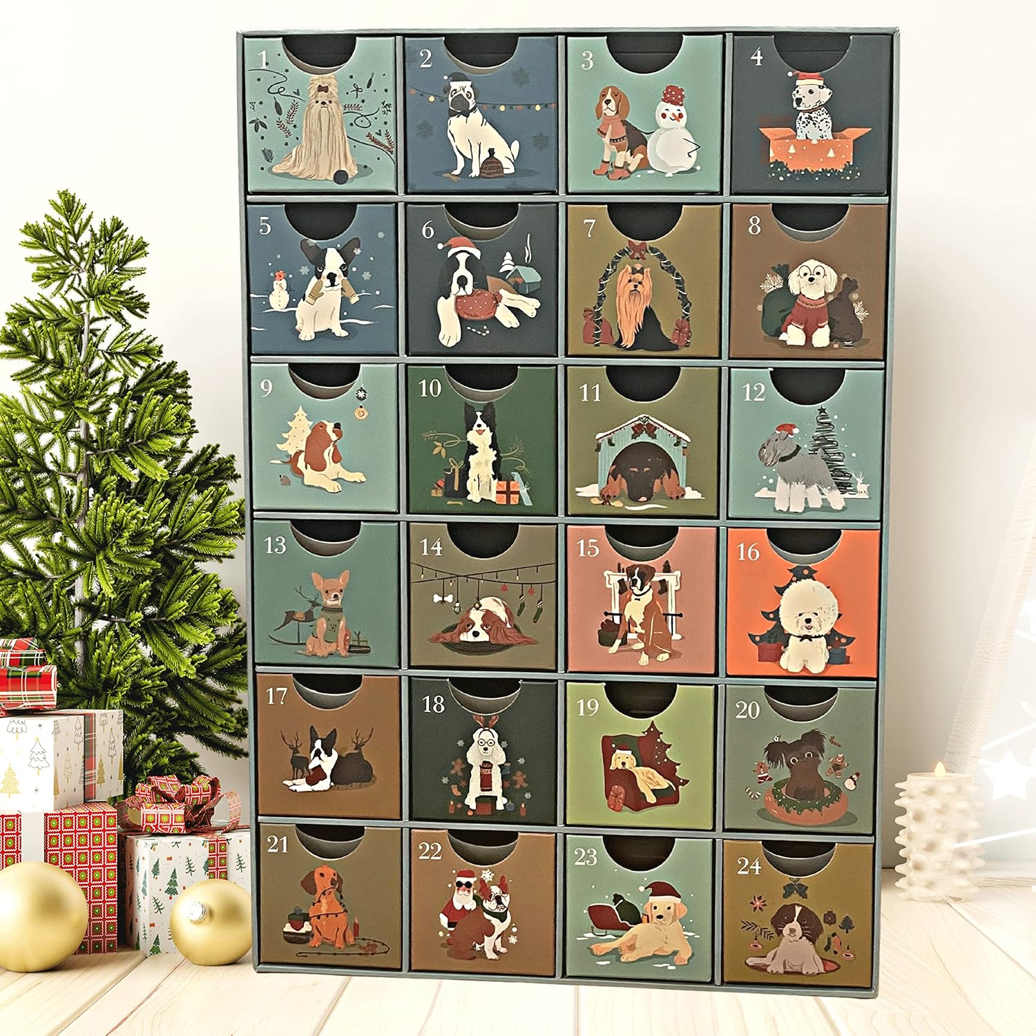Advent Calendars - Christmas Dog Advent Calendar 2023, Reusable Dog Advent Calendar with 24 Drawers, Countdown to Christmas Empty Refillable Advent Calendar to Fill 2023