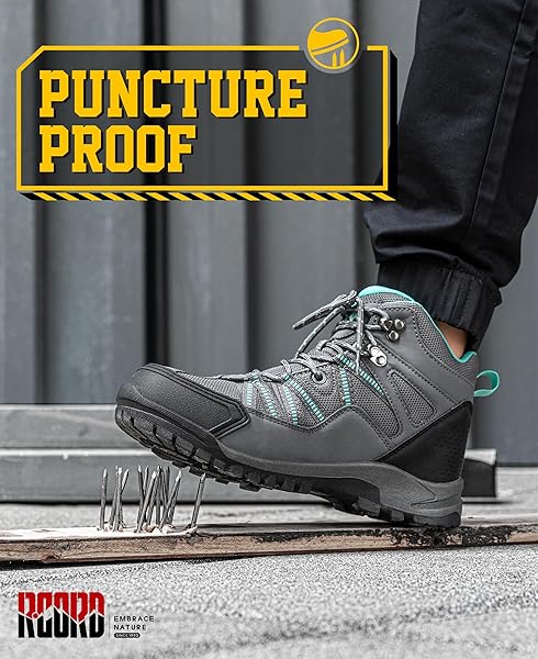 R CORD WOMENS WORK BOOTS STEEL TOE SHOES FOR WOMEN WATERPROOF SAFETY NON-SLIP COMPOSITE TOE CONSTRUCTION BOOTS GREY SIZE 6.5