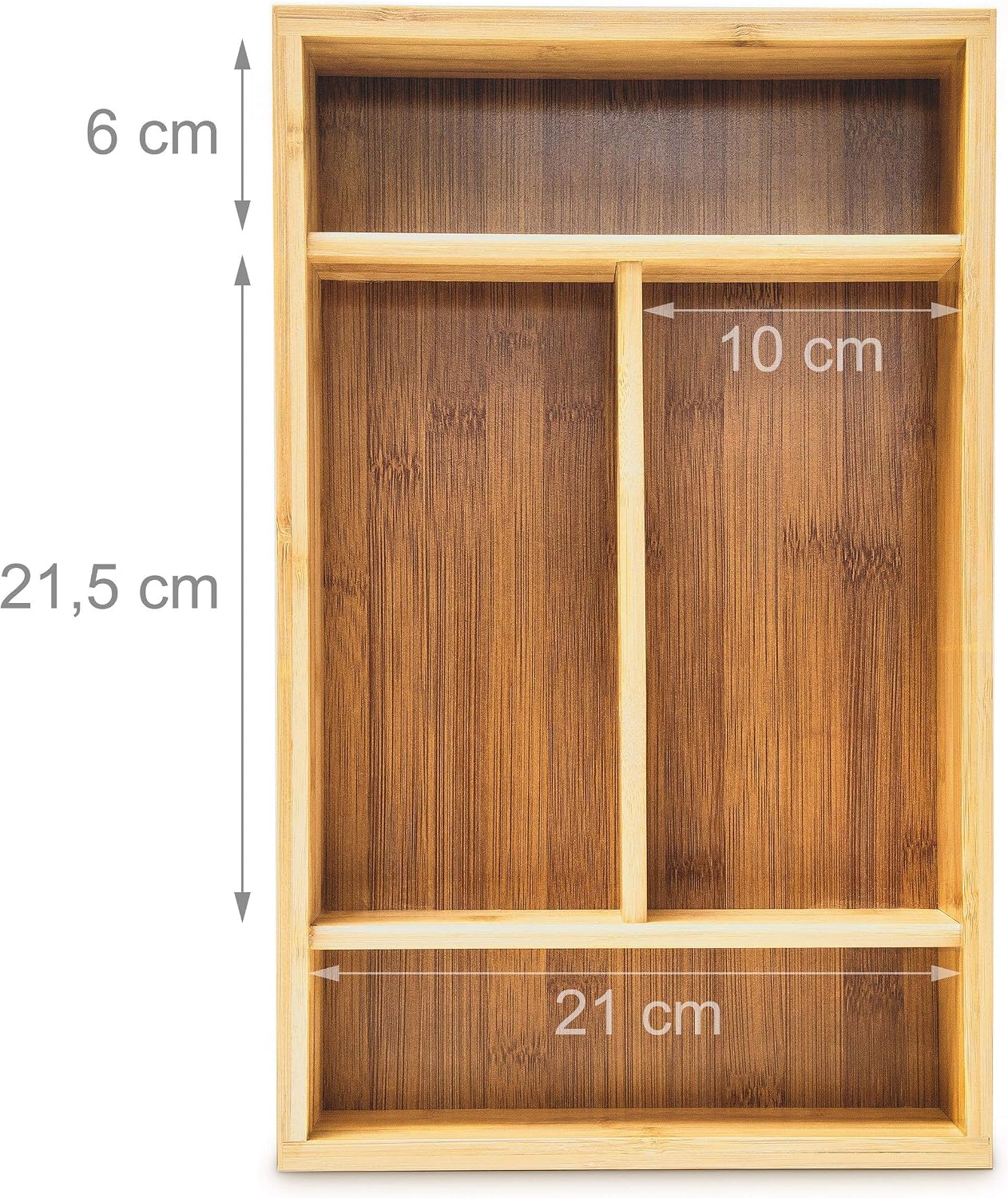 Relaxdays Kitchen Drawer Organiser with Handle, 7 x 23 x 37 cm, with 4 Compartments, Bamboo Cutlery Tray, Brown - Image 4