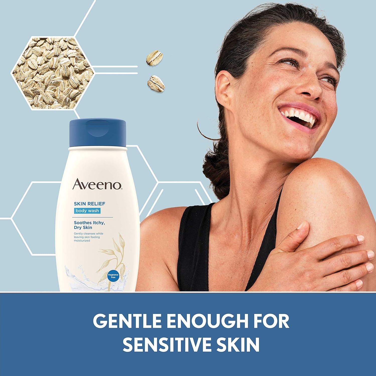 Aveeno Skin Relief Fragrance-Free Moisturizing Body Wash with Oat to Soothe Itchy, Dry Skin, Gentle & Unscented Daily Cream Body Cleanser, Soap-Free & Dye-Free for Sensitive Skin, 18 fl. oz : Bath And Shower Gels : Beauty
