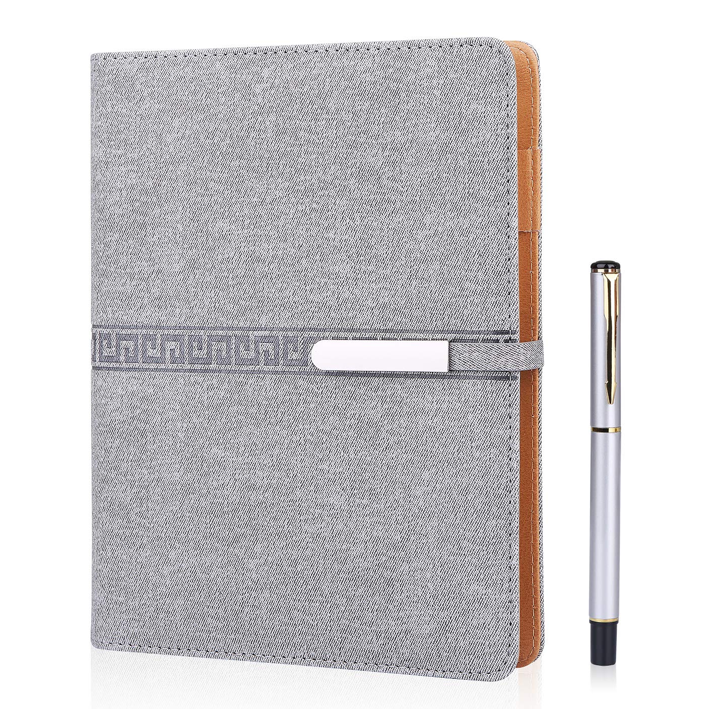 FOBOZONE A5 Lined Notebook, 6 Ring Refillable Hardback Notebook with Pen Holder, 100 Sheets, Writing Pads, Diary, Office Supplies