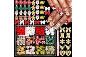 RODAKY 120PCS Christmas Nail Charms 3D Resin Santa Claus Nails Gems Colorful Cute Elk Snowmen Trees Nail Charm Gloves Bow Star Xmas Charms for Women DIY Manicure Decorations