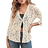 KWSTAIN Bolero Shrugs for Women Dresses Black White Lace Summer Beach Lightweight Sheer Long Sleeve Wedding Cardigan Dressy