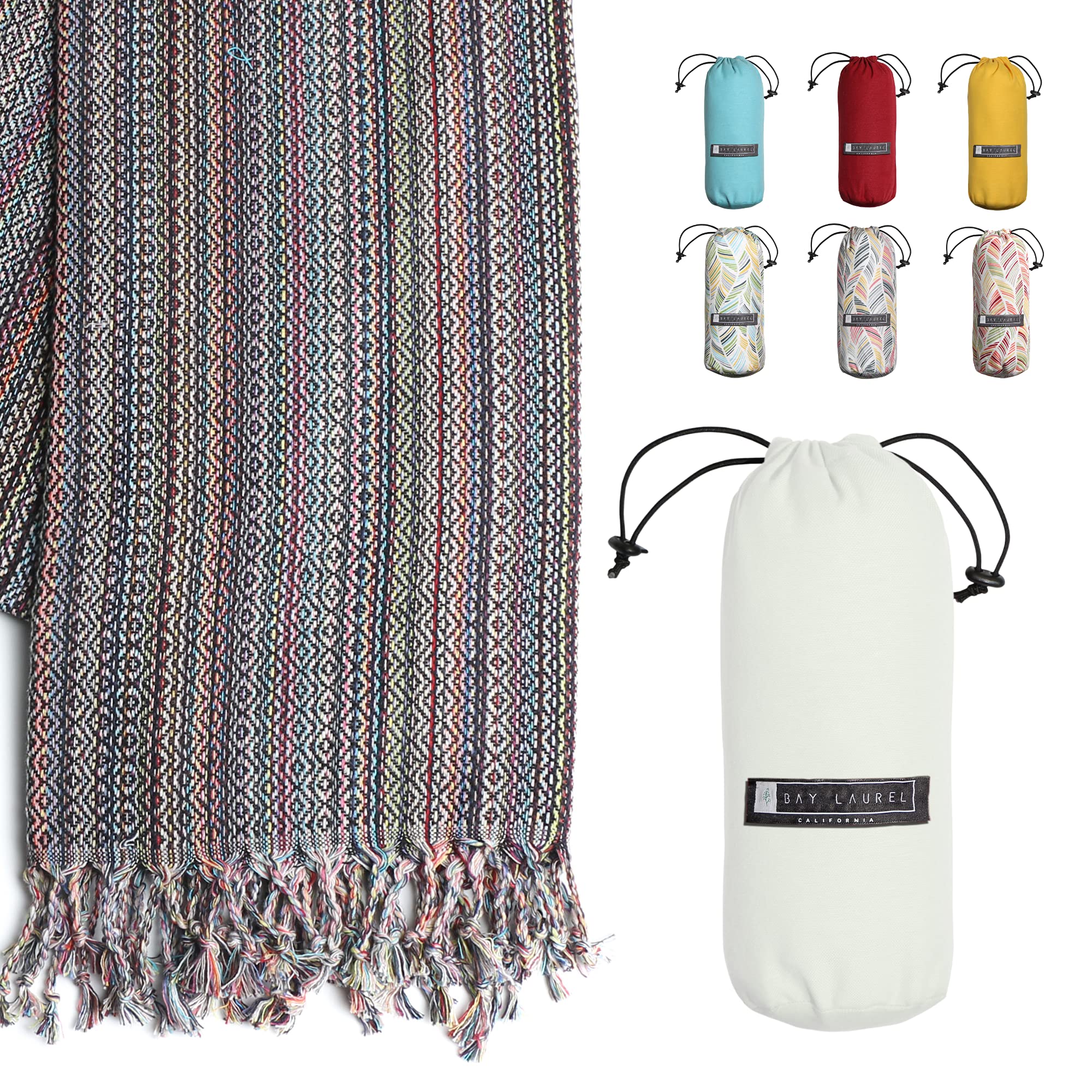 Photo 1 of BAY LAUREL Turkish Beach Towel with Travel Bag 39 x 71 Quick Dry Sand Free Lightweight Large Oversized Towels Light