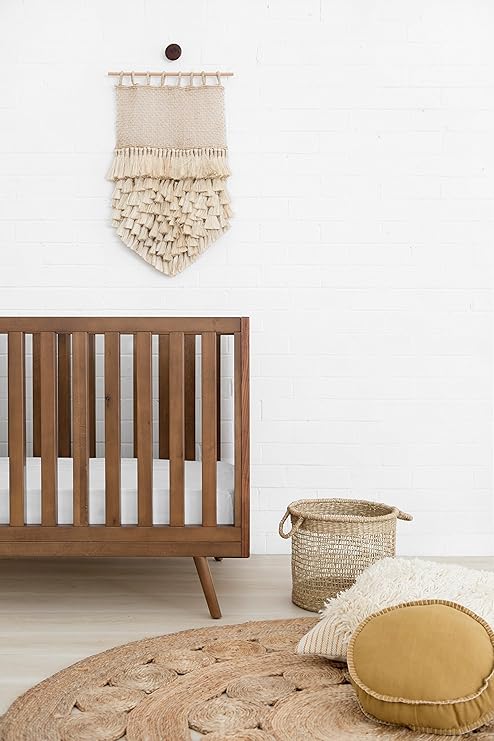 white and timber cot
