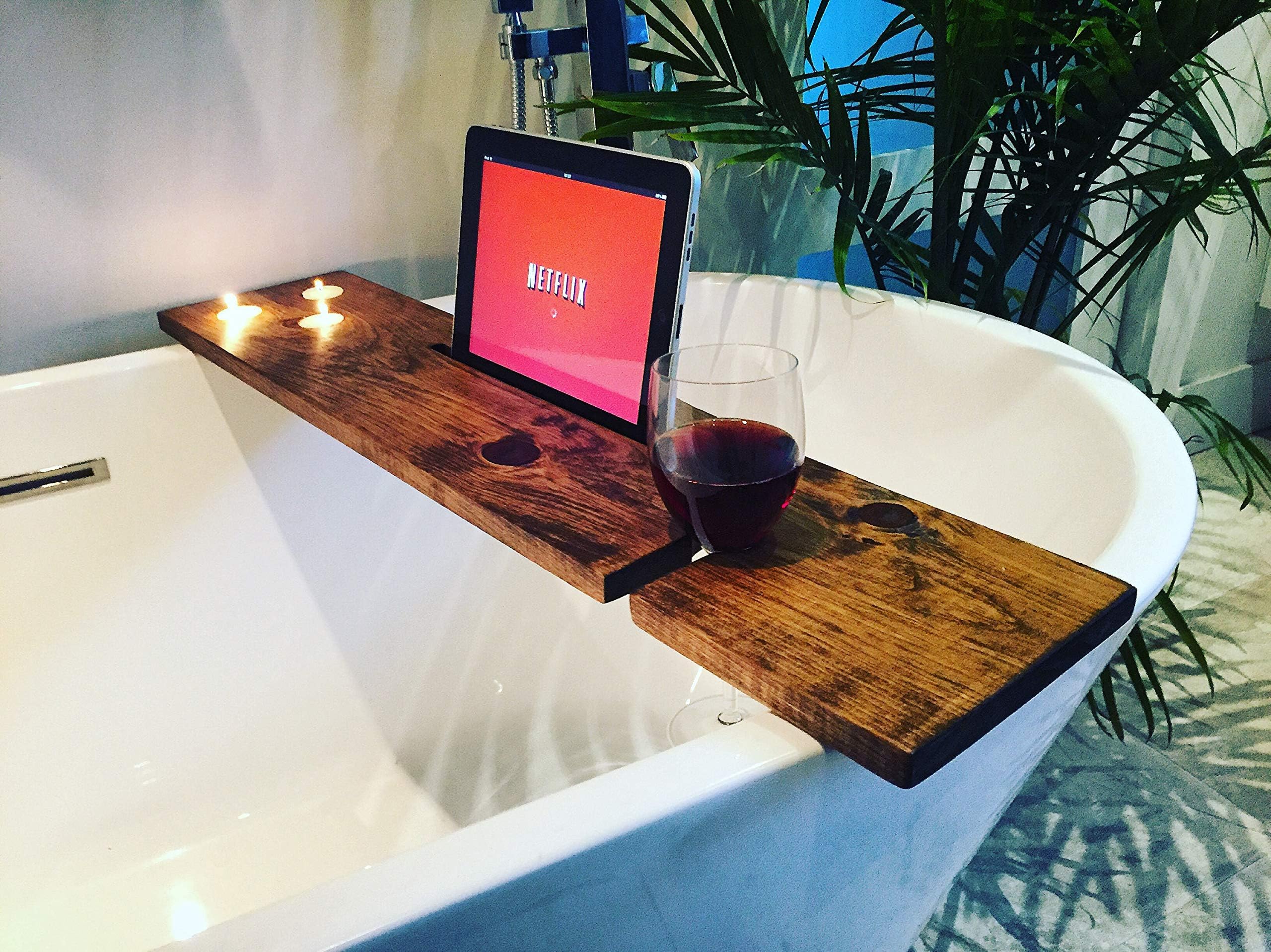 Bath tray Bath Caddy Bath Tub Tray + 3pcs tea light candles/Pine wood Stained Bath caddy, bathtub tray, bath tub caddy, tub tray, bathtub caddy, bathtub shelf