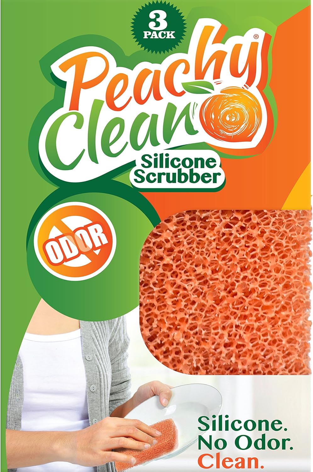 Peachy Clean Silicone Scrubber (Qty 3) - Kitchen and Dish Scrubber (Peach Fragrance): Home & Kitchen