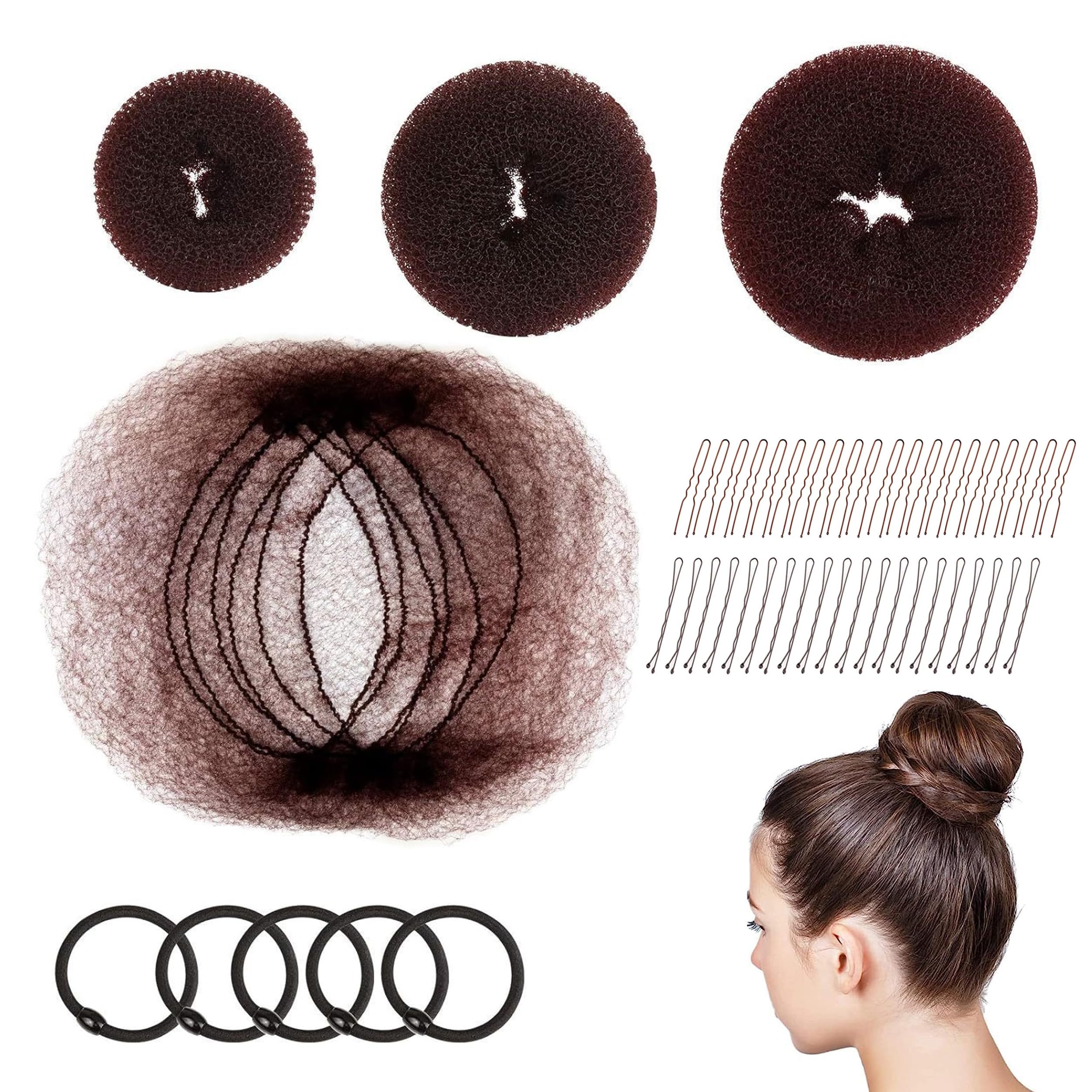 Hair Bun Net, 68PCS Invisible Hair Nets with Elastic Edge Mesh, Brown Bun Net Ballet Hair Net for Girls, Coffee U Shape Hair Bun Pins, Bobby Pins, Elastic Hair Bands