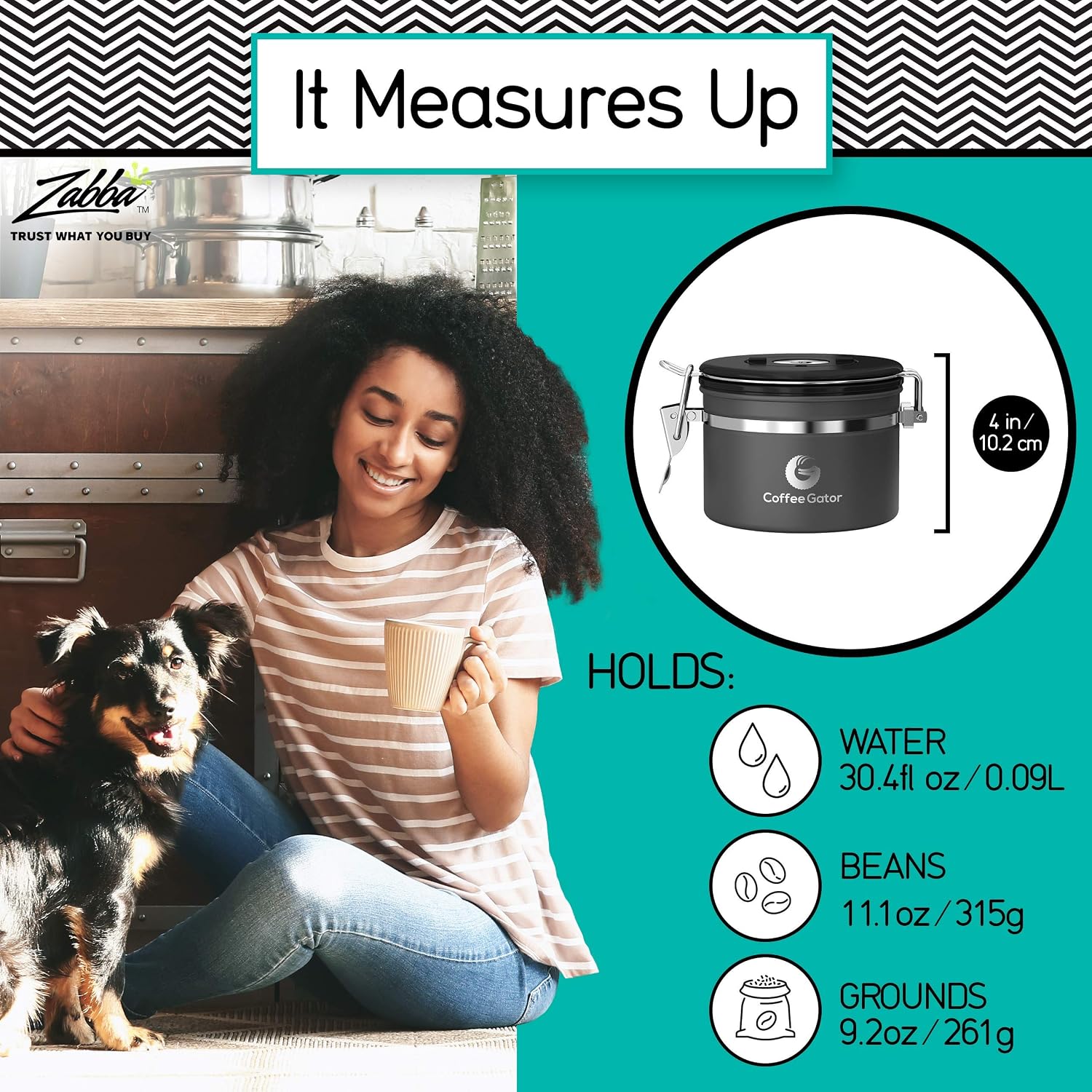 Coffee Gator Coffee Canister Airtight 900 mL, Stainless Steel Kitchen Food Storage Container with Date Tracker, CO2 Valve - Image 3