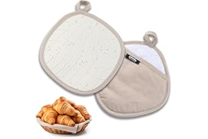 OHOLA KITCHEN SUPPLIES 2PCS Silicone Pot Holders, OHOLA Stylish Heat Resistant Hot Pads with Pockets, Non Slip Potholders for Kitchen Baking and Cooking (7.87 x 7.87 Inches, Cream-Colored)