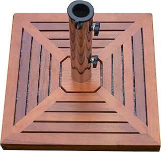 SONLEX Attraktiver Sonnenschirmständer aus Granit mit exklusiver Holzabdeckung, Edelstahlhülse und Reduzierring, quadratisch, 25 kg, braun