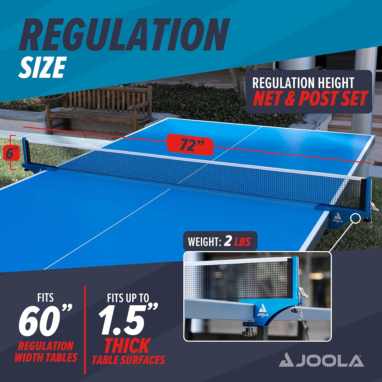 JOOLA Professional Grade WX Aluminum Indoor & Outdoor Table Tennis Net and Post Set - Quick Setup - 72in Regulation Ping Pong Net - Reinforced Cotton Blend Net w/Adjustable Tensioning System : Sports & Outdoors