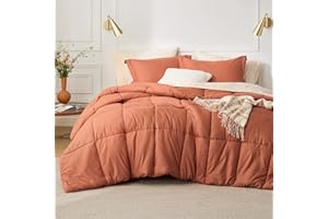 Bedsure Burnt Orange Queen Comforter Set - Burnt Orange Basket Weave Pattern Down Alternative Comforter Set Box Stitching Duvet Insert, Lightweight All Season Bedding Set with 2 Pillow Shams