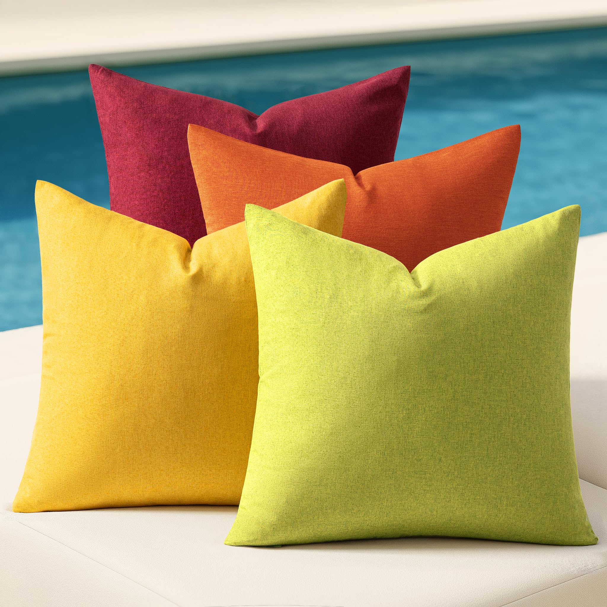 Photo 1 of **MISSING THE ORANGE COVER**MIULEE Fall Pack of 4 Decorative Outdoor Throw Pillow Covers Linen Waterproof Pillow Covers Farmhouse Cushion Cases for Patio Garden Tent Balcony Couch Sofa 18x18 inch Yellow Green