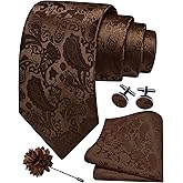 GUSLESON 3.15"（8cm） Mens Paisley Tie and Lapel Pin Necktie Hankerchief Cufflinks Set for Men