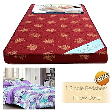 Story@Home MAT_1101-SP1216 4-inch Single Size Foam Mattress (Maroon, 72x35x4)