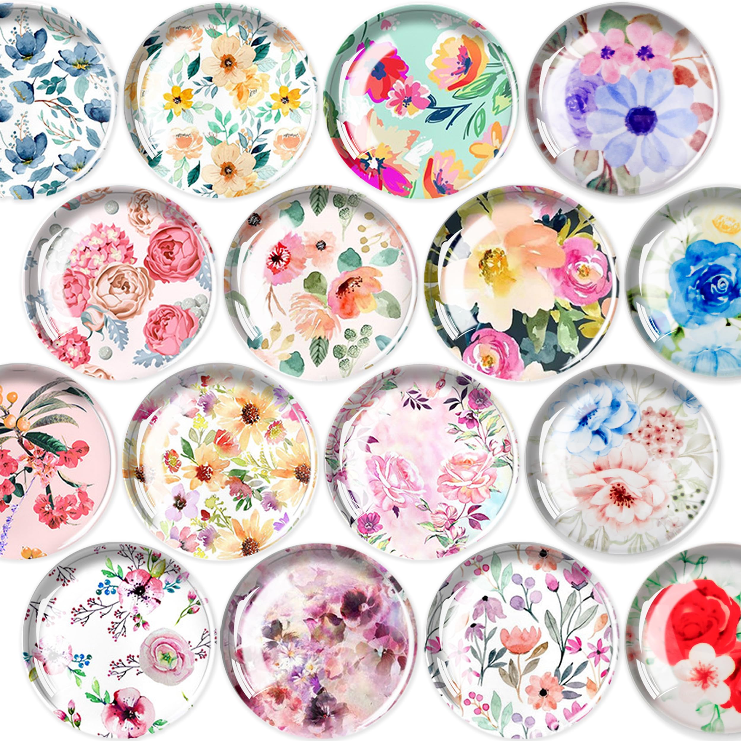 JJ PRIME - 16 Pcs Fridge Magnets | Round Fridge Magnet | Mini Fridge Accessories | Craft Magnets | Small Magnets for Whiteboard, Office. Kitchen and School (Flowers Design) — image 1