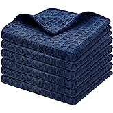 Homaxy Microfiber Waffle Weave Kitchen Dish Cloths, 12 x 12 Inch Ultra Absorbent and Solid Color Dish Towels for Kitchen Fast Drying Dishcloth for Washing Dishes, 6 Pack, Navy Blue