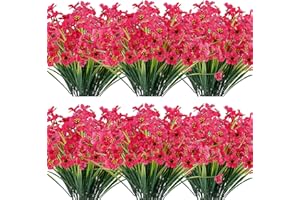 JEMONG 20 Bundles Artificial Flowers Outdoor UV Resistant Fake Flowers No Fade Faux Plastic Plants Garden Porch Window Box Decorating(Rose Red)…