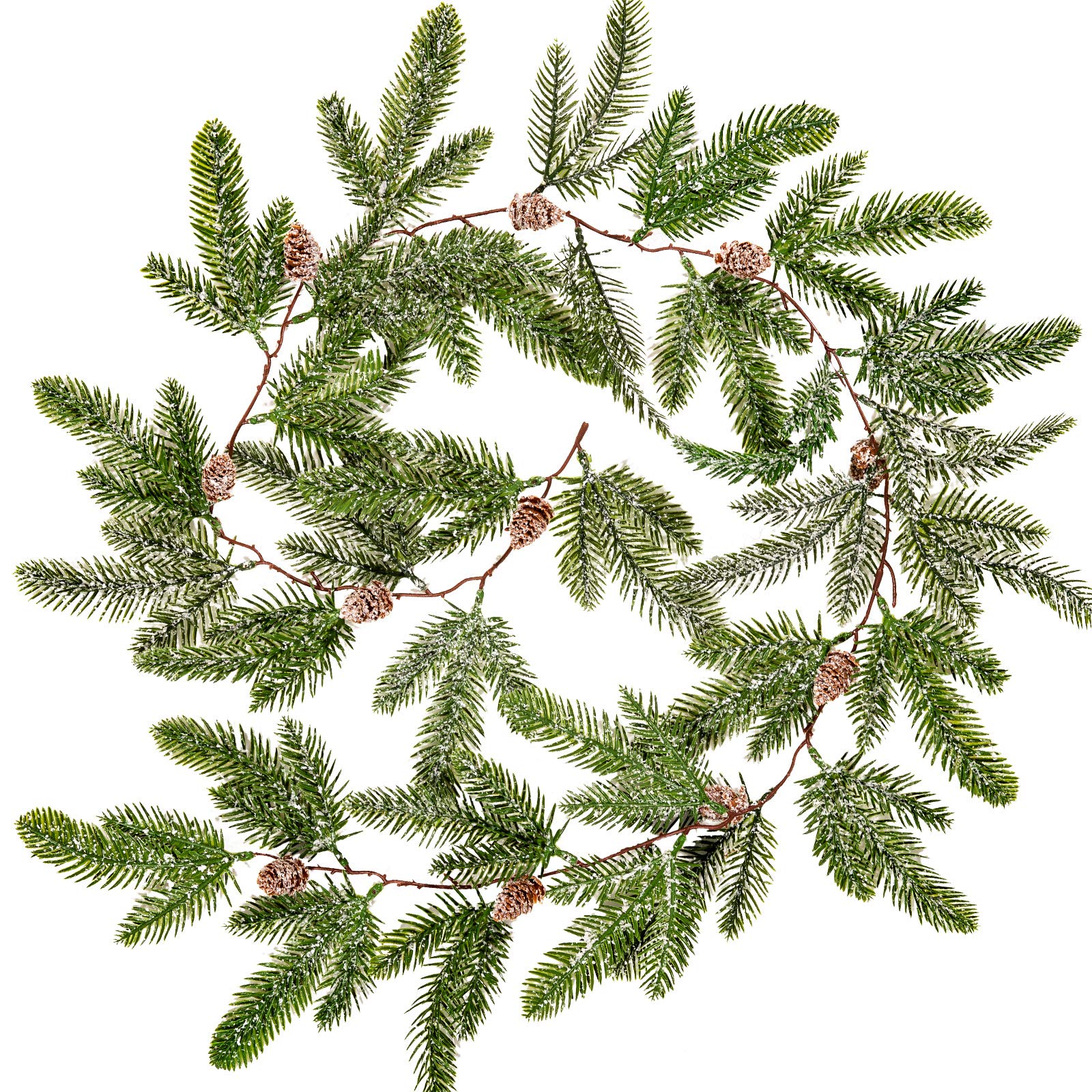 Whaline 4.9ft Christmas Garland Artificial Pine Garland with Pine Cones Frosted Pinecone Vine Snow Flocked Faux Hanging Garland for Indoor Outdoor Home Wedding Winter Party Dinner Door Frame Decor