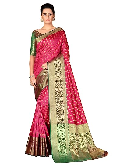 Cotton Shopy Womans Kanjivaram Silk Sarees With Unstich Blouse Piece