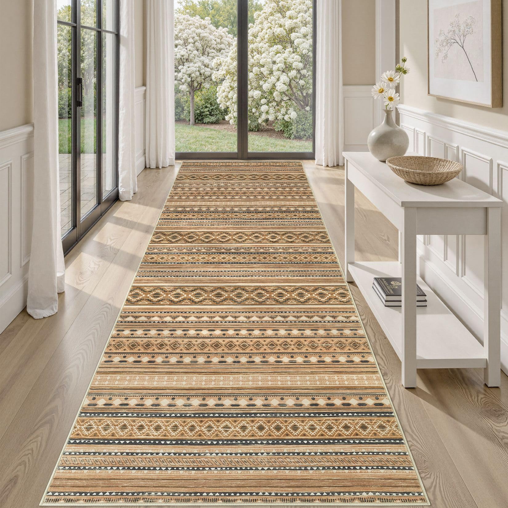 Photo 1 of Boho Hallway Runner Rug 3x12: Soft Machine Washable Moroccan Farmhouse Runner for Entryway Kitchen Laundry - Non-Slip Morden Indoor Rug for Bedroom Bathroom - Brown/Beige