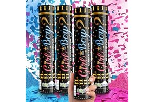 BABYBREEZE Gender Reveal Confetti Powder Cannon Biodegradable Baby Boy Blue Baby Girl Pink Gender Reveal Poppers - He or She What Will it Bee Baby Shower Baby Party Decorations Supplies Confetti Sticks