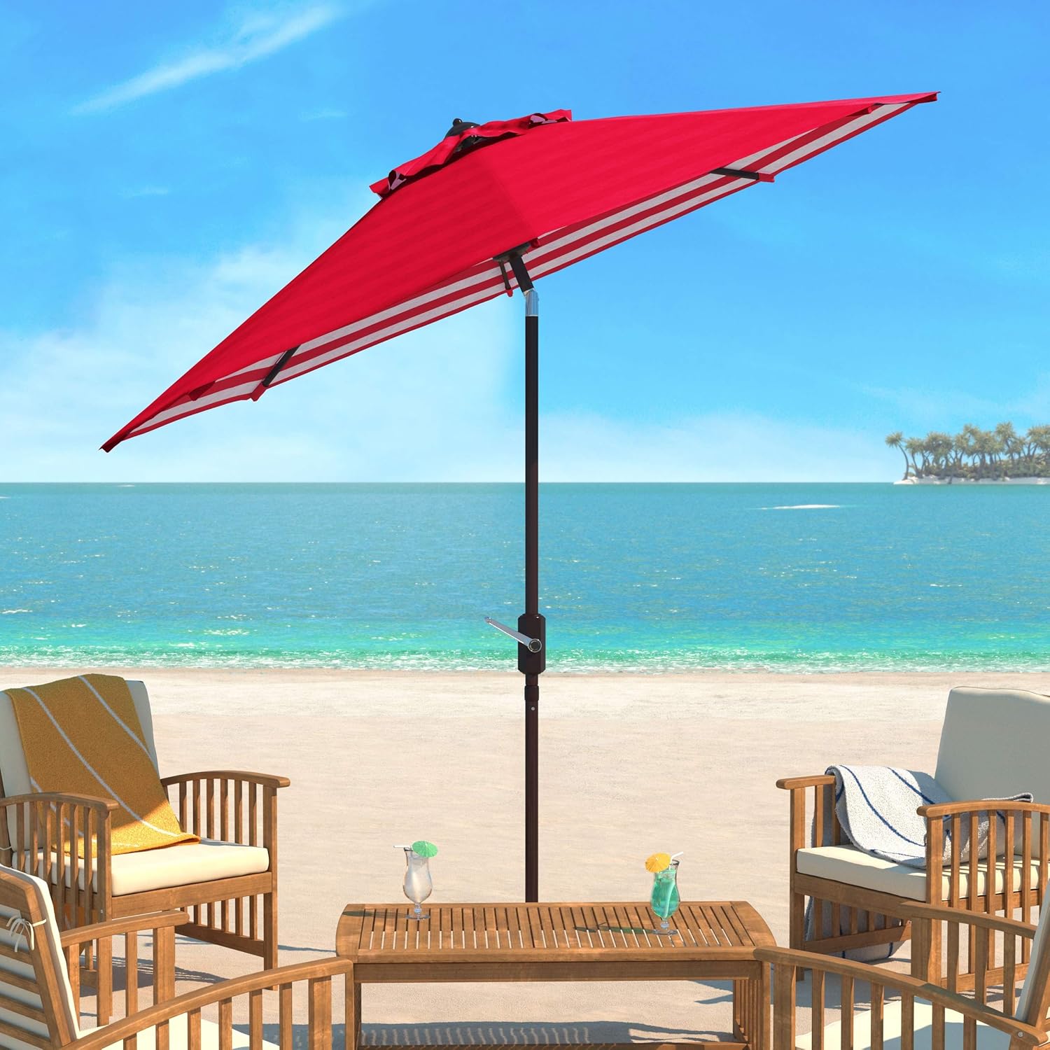 Amazon Com Safavieh Pat8007f Collection Athens Red And White Inside Out Striped 9ft Crank Outdoor Auto Tilt Umbrella 9 Foot Garden Outdoor