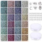 KERGAEN Size 2mm 12/0 Seed Beads About 15600pcs, Small Seed Beads Supplies with Elastic String,Jump Ring and Charms for Making Earring,Bracelet and Jewelry (650Pcs/Color, 24 Colors)