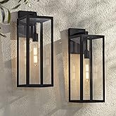 John Timberland Titan Modern Outdoor Wall Light Fixtures Set of 2 Mystic Black Rectangular Box Frame 20" Clear Glass Panels f