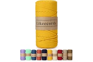 Likeecords 4mm Polyester Braided Macrame Cord 140Yard /426Feet,Elastic Yarn for Crocheting Bag Cord for DIY Crafts,Plant Hangers, Bag, and Home Decorations (Yellow)