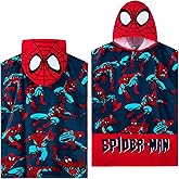 Marvel Spiderman Kids Changing Robe, Hooded Towel Poncho Boys Girls, Avengers Wearable Towel for Swim Surf, Gifts for Kids (Red/Blue Spiderman, 10-13 Years)
