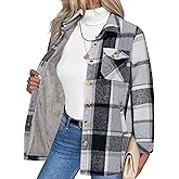 Zeagoo Women's Fleece Sherpa Jacket Casual Long Sleeve Button Down Flannel Shacket Shirt Winter Coat with Pockets