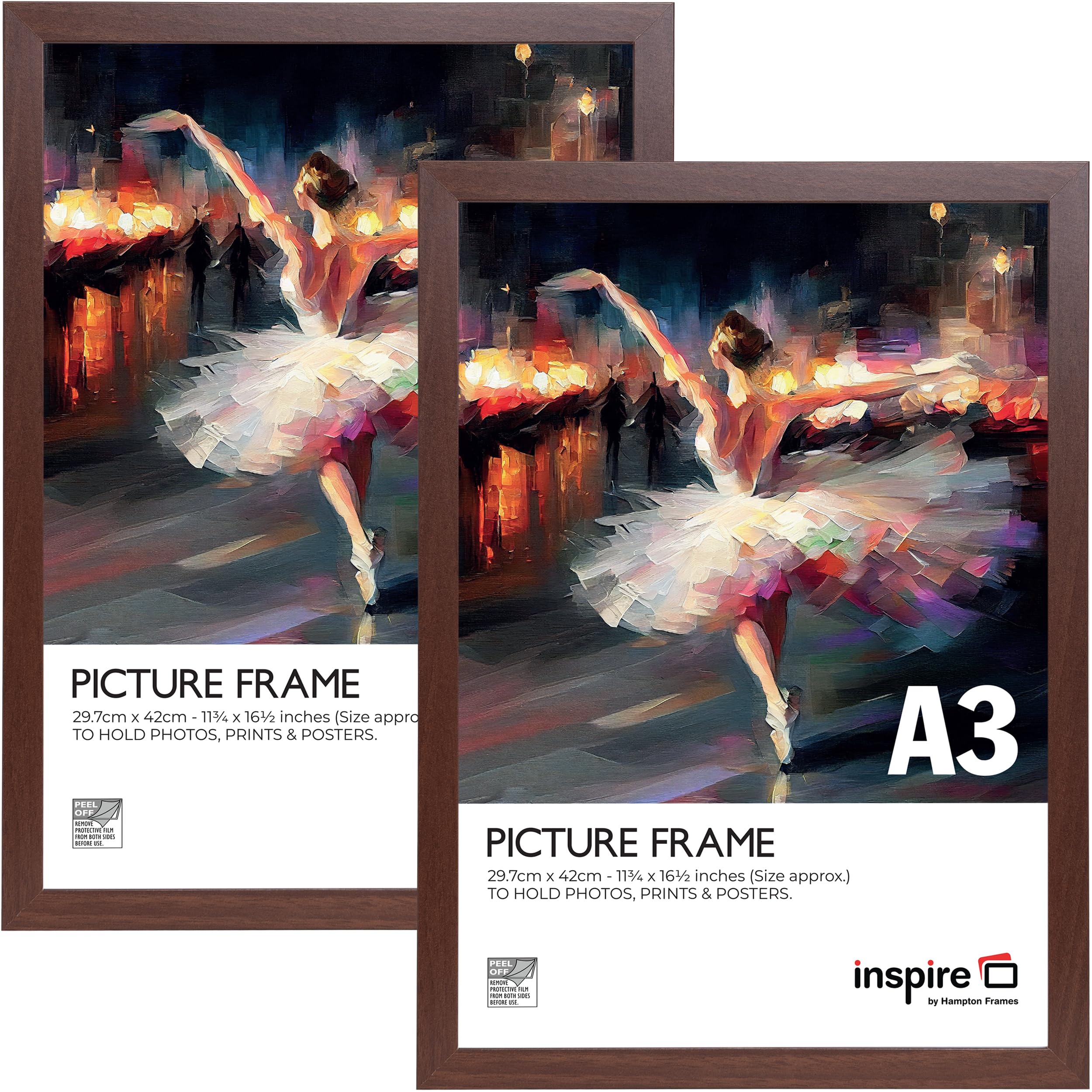 Inspire By Hampton WELFORD A3 (29.7x42cm) Dark Wood Poster Frame Acrylic (Non-Glass) Front Pack of 2