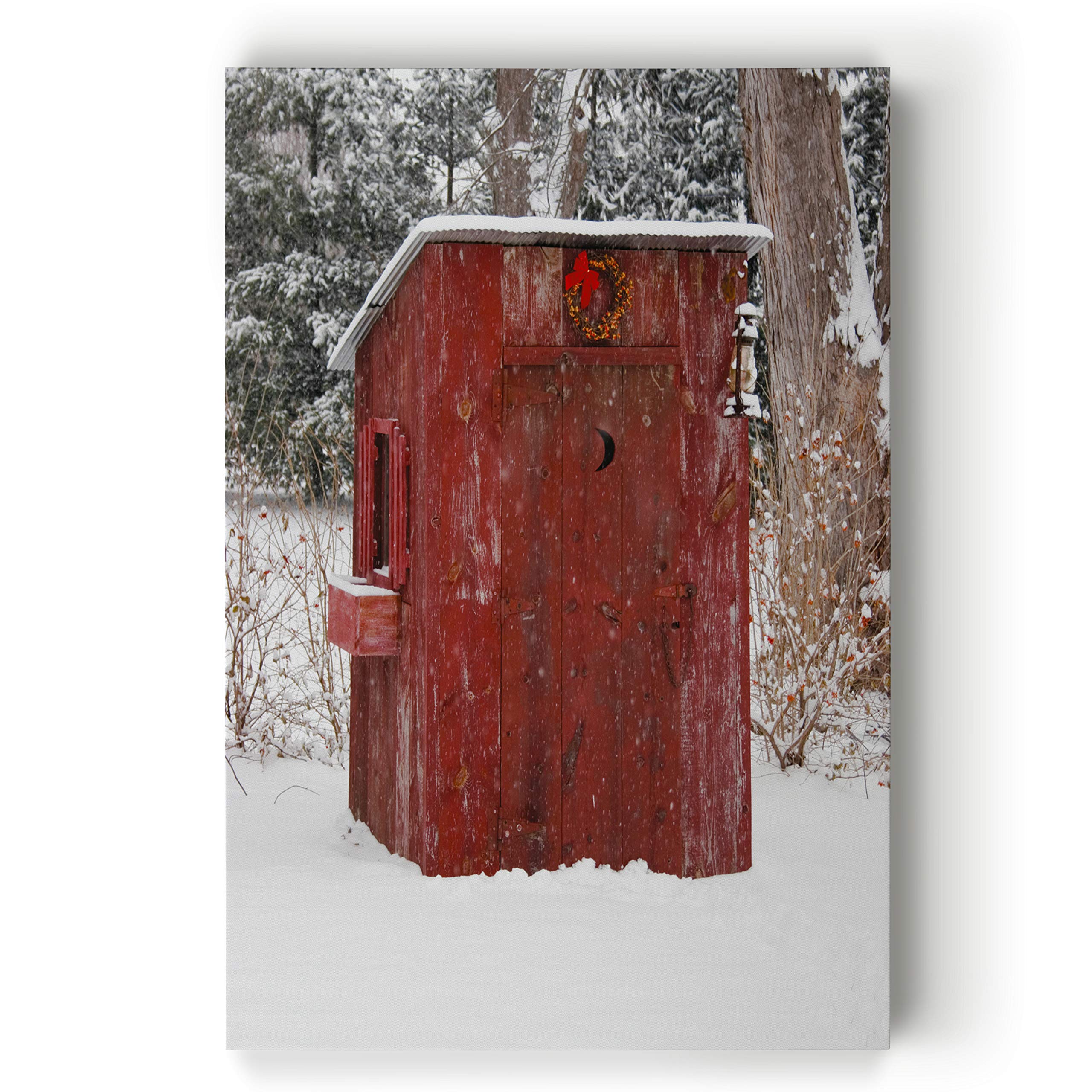 Renditions Gallery Xmas Canvas Prints for Home Decor Red Snowy Outhouse Christmas on the Farm Wall Hanging Picture & Prints for Bedroom Dining Living Room Office Home Kitchen Decor - 18"X27" LT18 Image