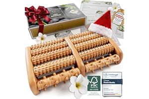 HELDSON® Foot Roller Massager Plantar Fasciitis Pain Relief - Wooden Under Desk Feet Massage - Dual Manual Heel Massagers - Wood Rolling Acupressure Tool with Reflexology Guide - Gift for Men, Women