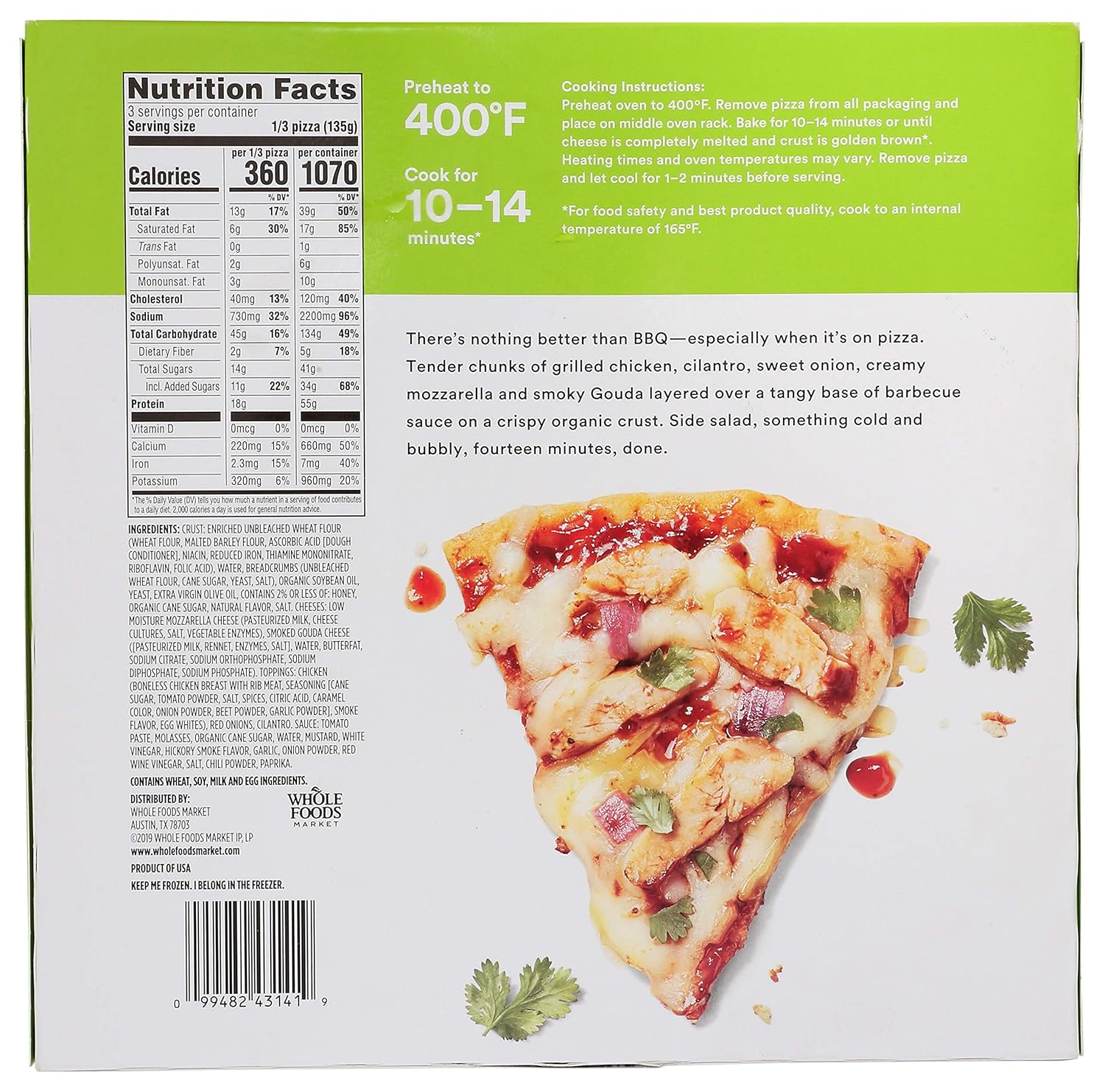 365 By Whole Foods Market Frozen Thin Crust Pizza Chicken q Sauce 14 3 Ounce Amazon Com Grocery Gourmet Food