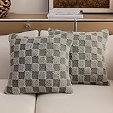 Demetex Square Checkered Pillow Covers 18x18 Modern Grey Throw Pillow Covers Soft Decorative Plush Pillowcases for Party Home Office Car, Set of 2, 18 x 18 inch, Grey