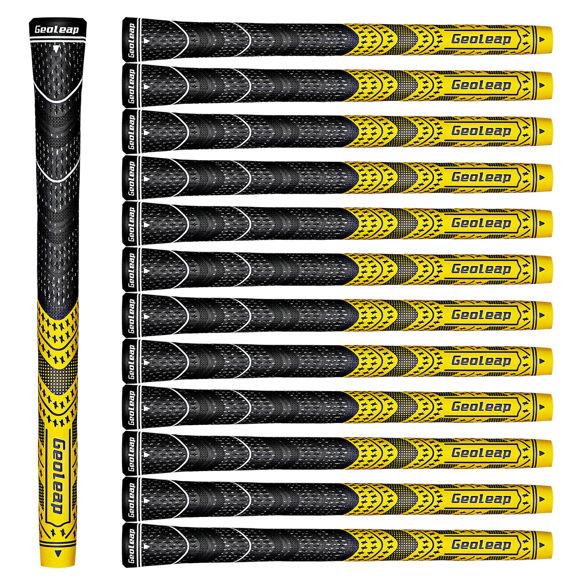 Geoleap 13 Piece Golf Grip Set Rubber Compound Hybrid Grip Grip for Golf Clubs All Weather Performance (Yellow, Medium Size)