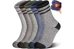 5 Pairs Wool Socks Mens, Winter Thick Merino Warm Hiking Socks,Breathable Casual Crew Socks