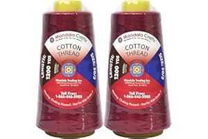 Mandala Crafts Mercerized Cotton Thread for Sewing Machine - 50 WT Cotton Threads for Quilting Thread - 2400 Yds Dark Red Thread Cotton Cone Thread for Serger Embroidery