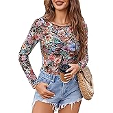 Avidlove Womens Mesh Floral Long Sleeve Tops Lace Undershirt Crew Neck Going Out Sheer Blouses 2025 Trendy